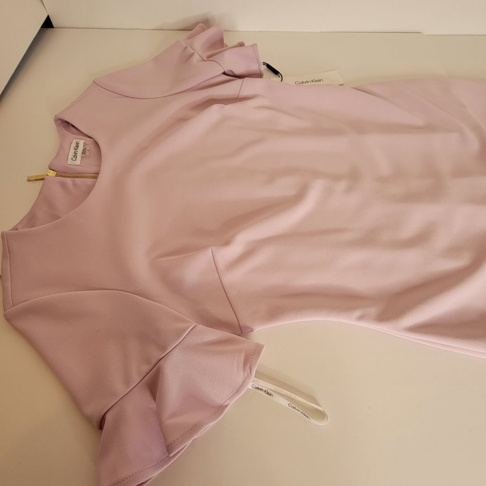 Calvin Klein Jewel Neck Flutter Sleeves Fitted Shift Dress Size 8 Dusty Pink NWT - Picture 8 of 13